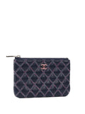 CHNL -  Navy Lambskin Zip Pouch.