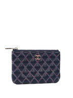 CHNL -  Navy Lambskin Zip Pouch.