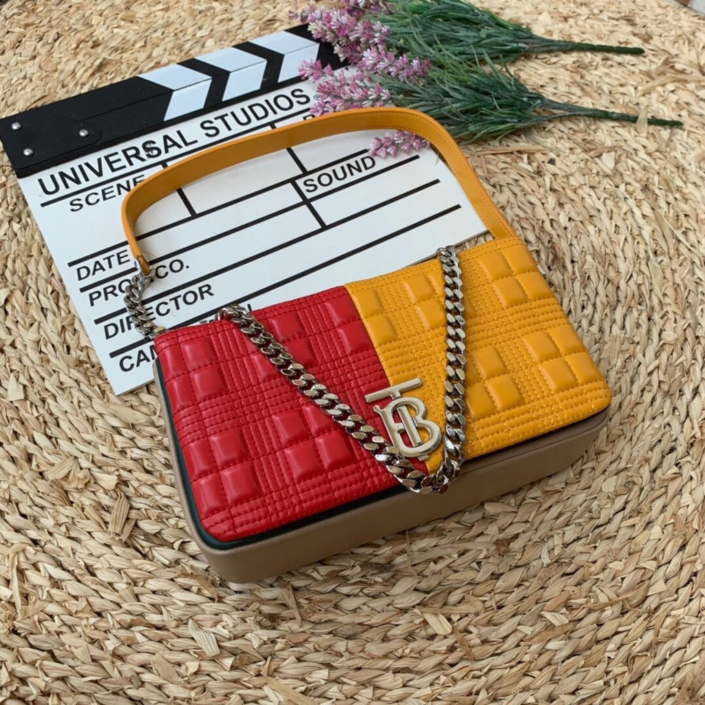 B-Berry - BB  Horseferry Print Quilted Small Lola Bag Monogram Red And Orange For Women, Bags 9in/23LO