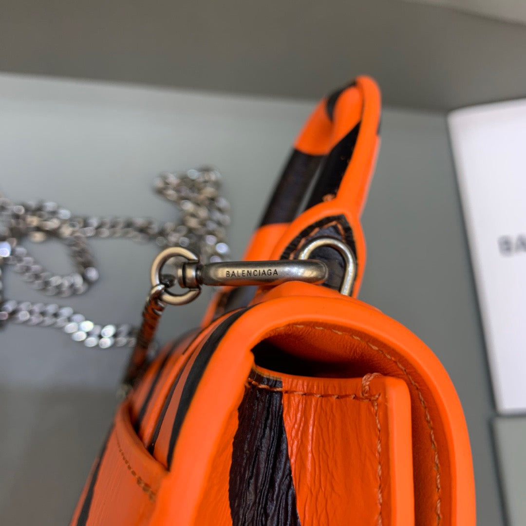 BLN-Ciaga Hourglass Mini Handbag With Chain In Black And Orange, For Women,  Bags 4.7in/12LO
