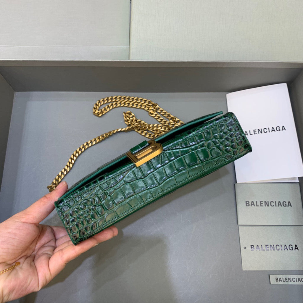 BLN-Ciaga Hourglass Wallet On Chain in Dark Green, For Women,  Bags 7.6in/19LO 6560501LRGM3011