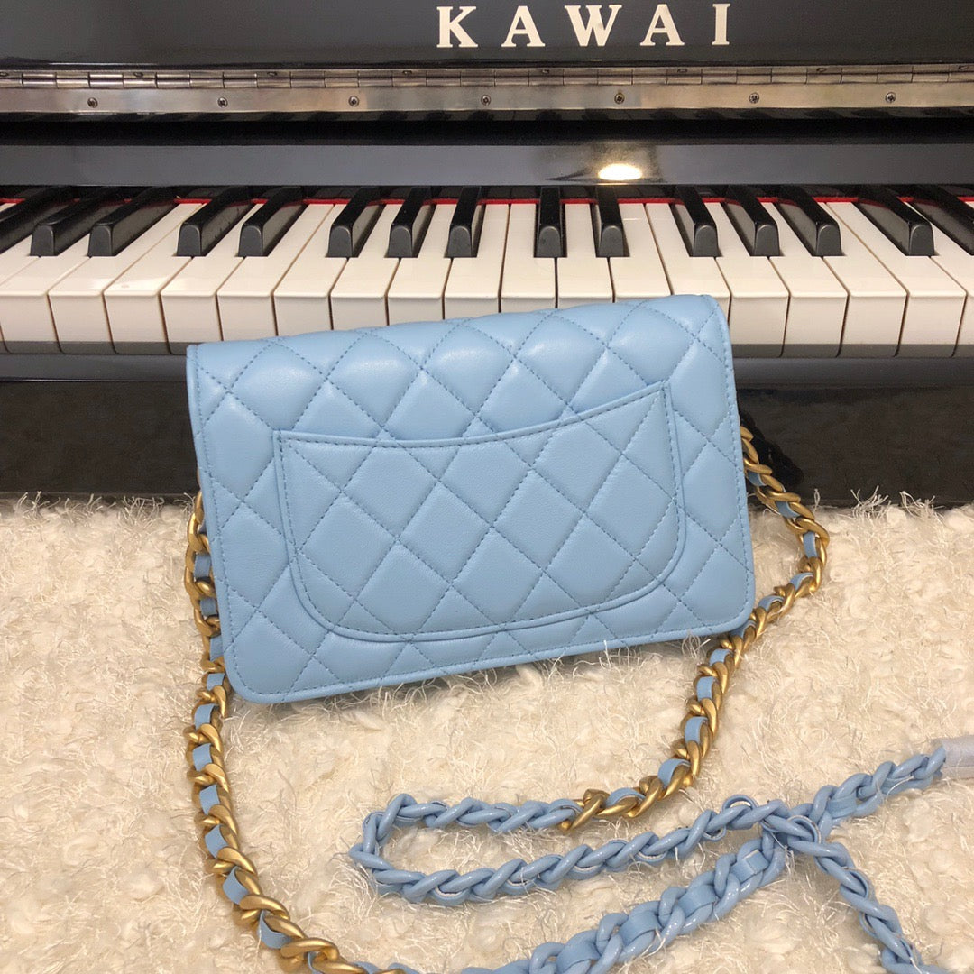 CHL - Original Small Classic Flap Bag Gold Hardware Blue For Women Handbags, Shoulder Bags 7.5in/19LO AP33814