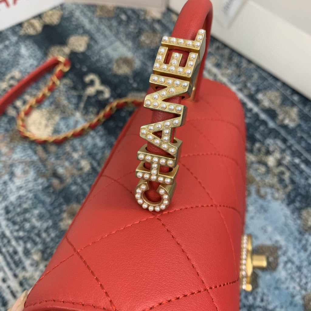 CHL - Small Flap Bag With Top Handle Gold Hardware Red For Women Handbags, Shoulder Bags 7.9in/20LO AS2059