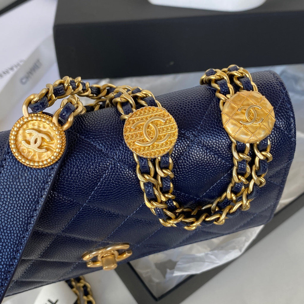 CHL - Small Flap Bag Gold Hardware Navy Blue For Women Handbags, Shoulder Bags 7.5in/19LO AP2840