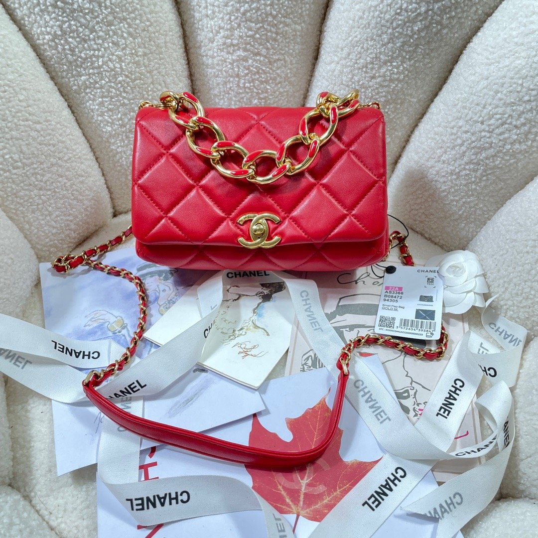 CHL -  Flap Bag Gold Hardware Red For Women Handbags, Shoulder Bags 7.9in/20LO AS3366
