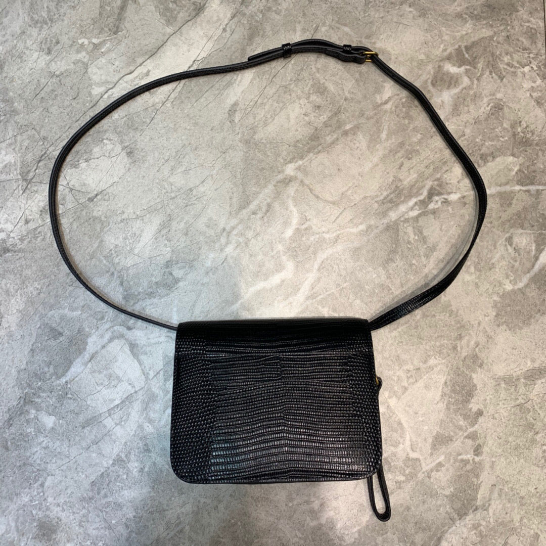 BLN-Ciaga B Small Lizard Effect Cross-body Bag In Black, For Women,  Bags 7in/18LO