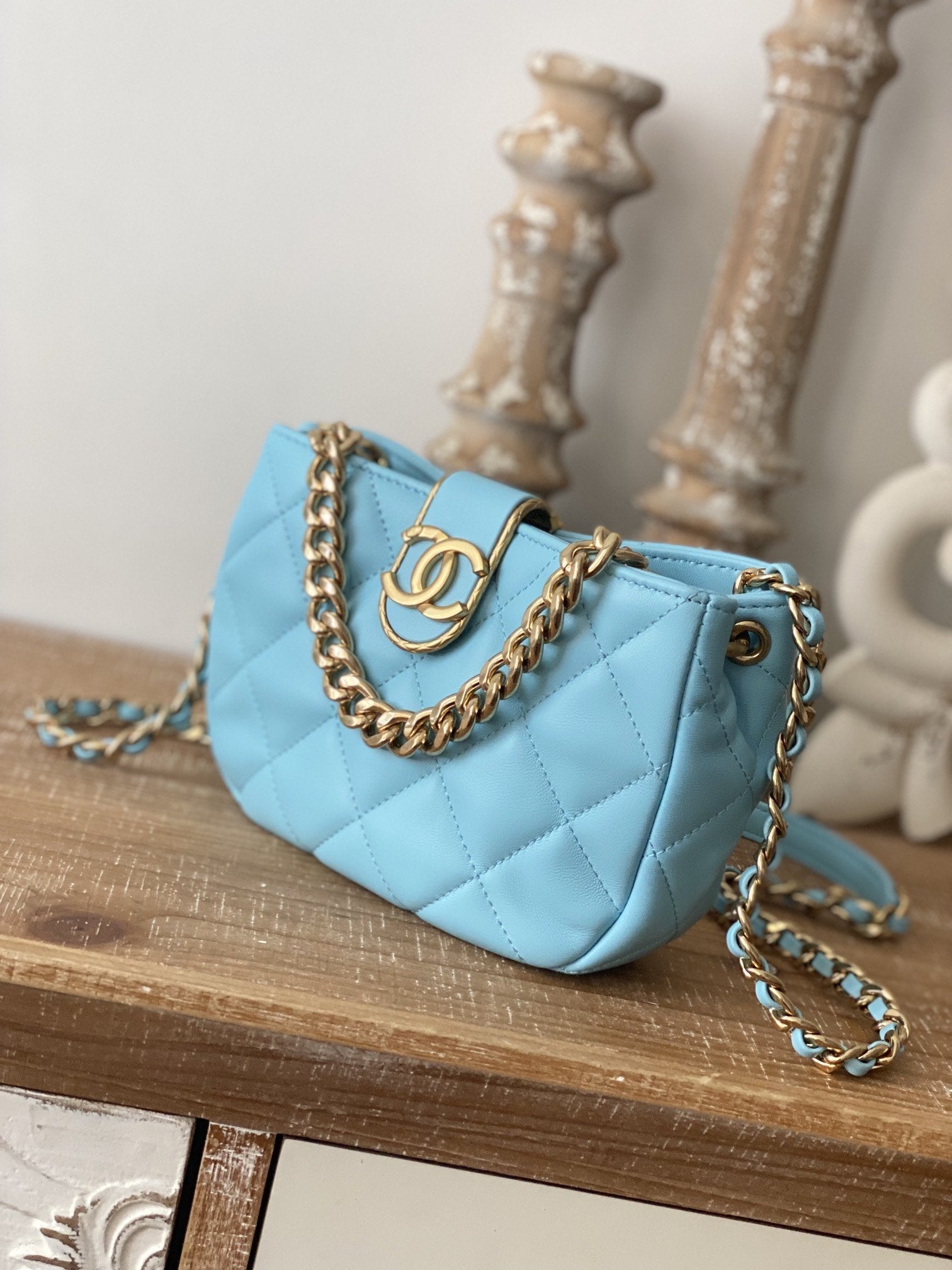 CHL - Small Hobo Bag Gold Hardware Blue For Women Handbags, Shoulder Bags 7.5in/19LO