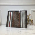 B-Berry - BB  Monogram Stripe E-Canvas Portrait Tote Bag Bridle Brown For Women, Bags 15.7in/34LO