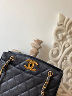 CHL -  Black Large Quilted Caviar Tote Bag For Women 28LO/11in