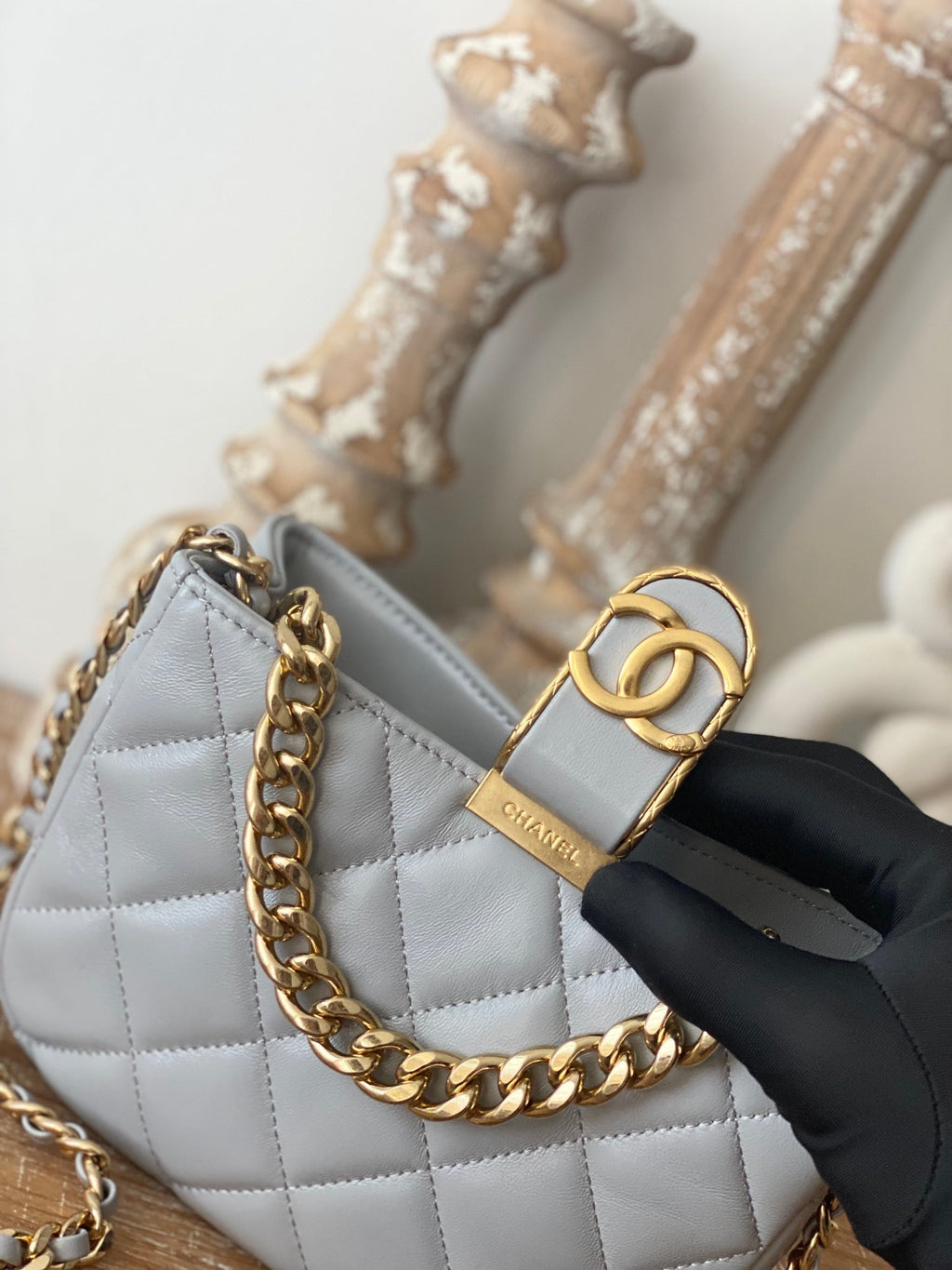 CHL - Small Hobo Bag Gold Hardware Grey For Women Handbags, Shoulder Bags 7.5in/19LO