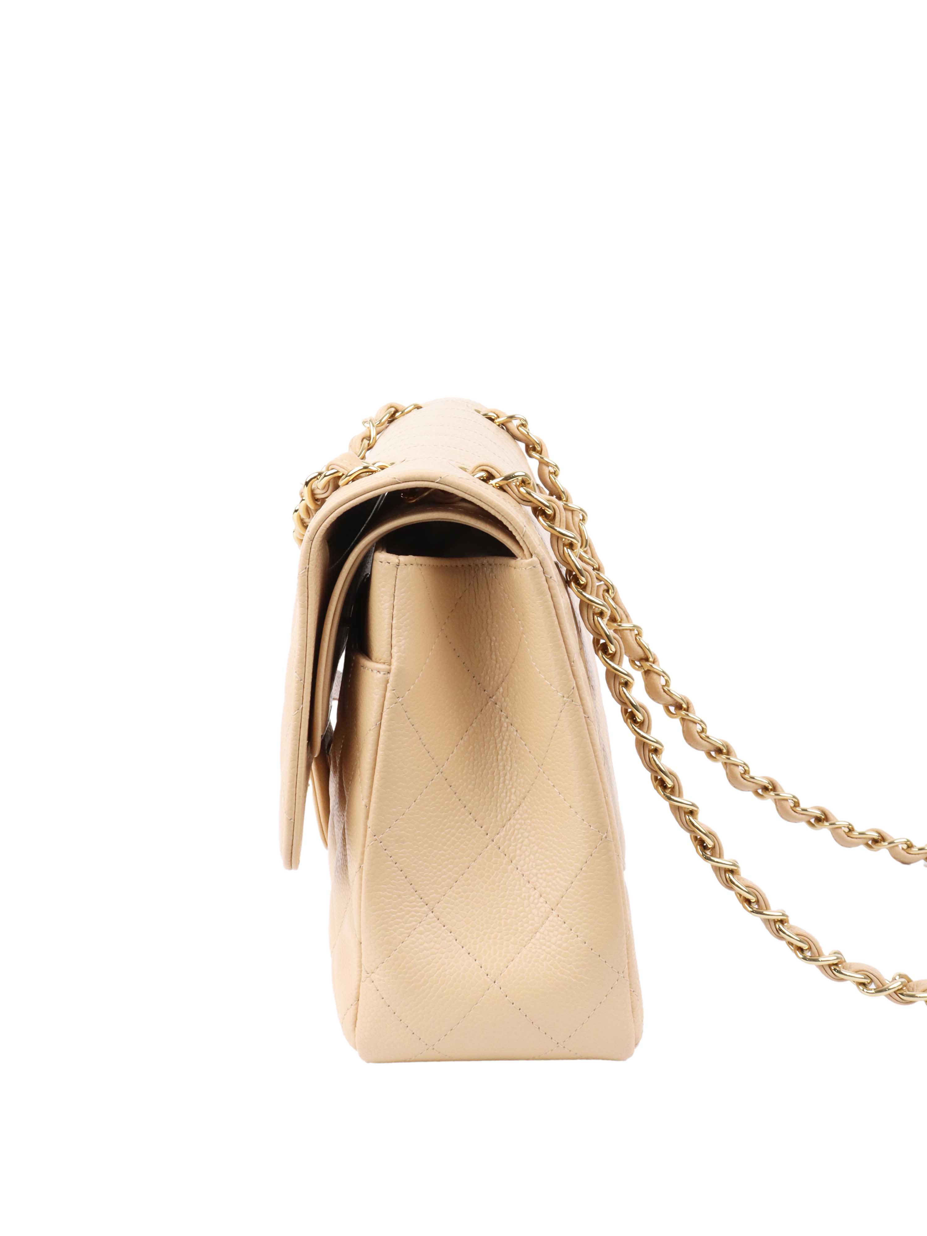 CHNL -  Beige Jumbo Classic Flap.