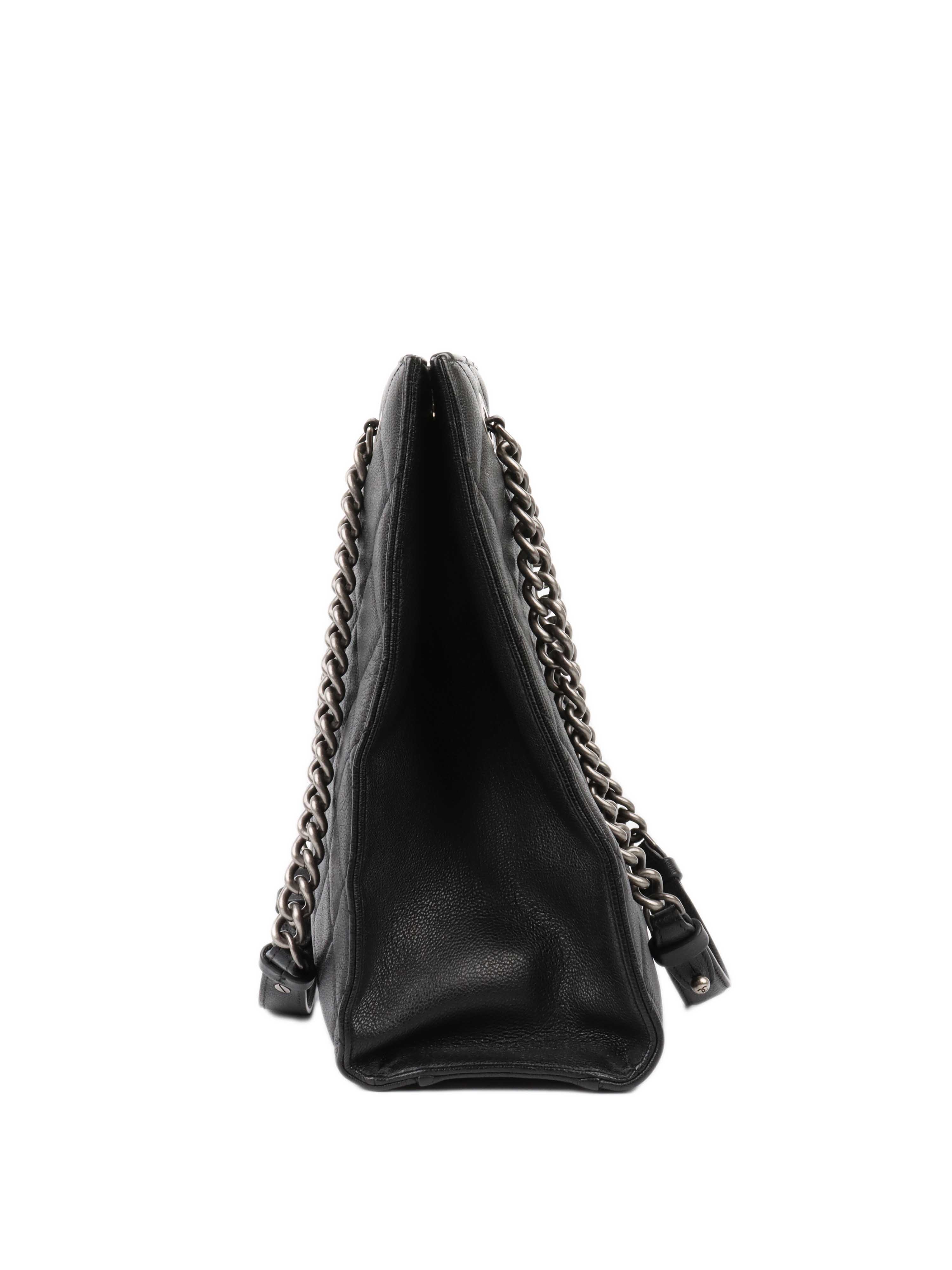 CHNL -  Black Caviar Quilted Leather Shopping Tote.