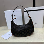 Celine Ava Bag 23cm Triomphe Canvas Black Dark Brown Calfskin