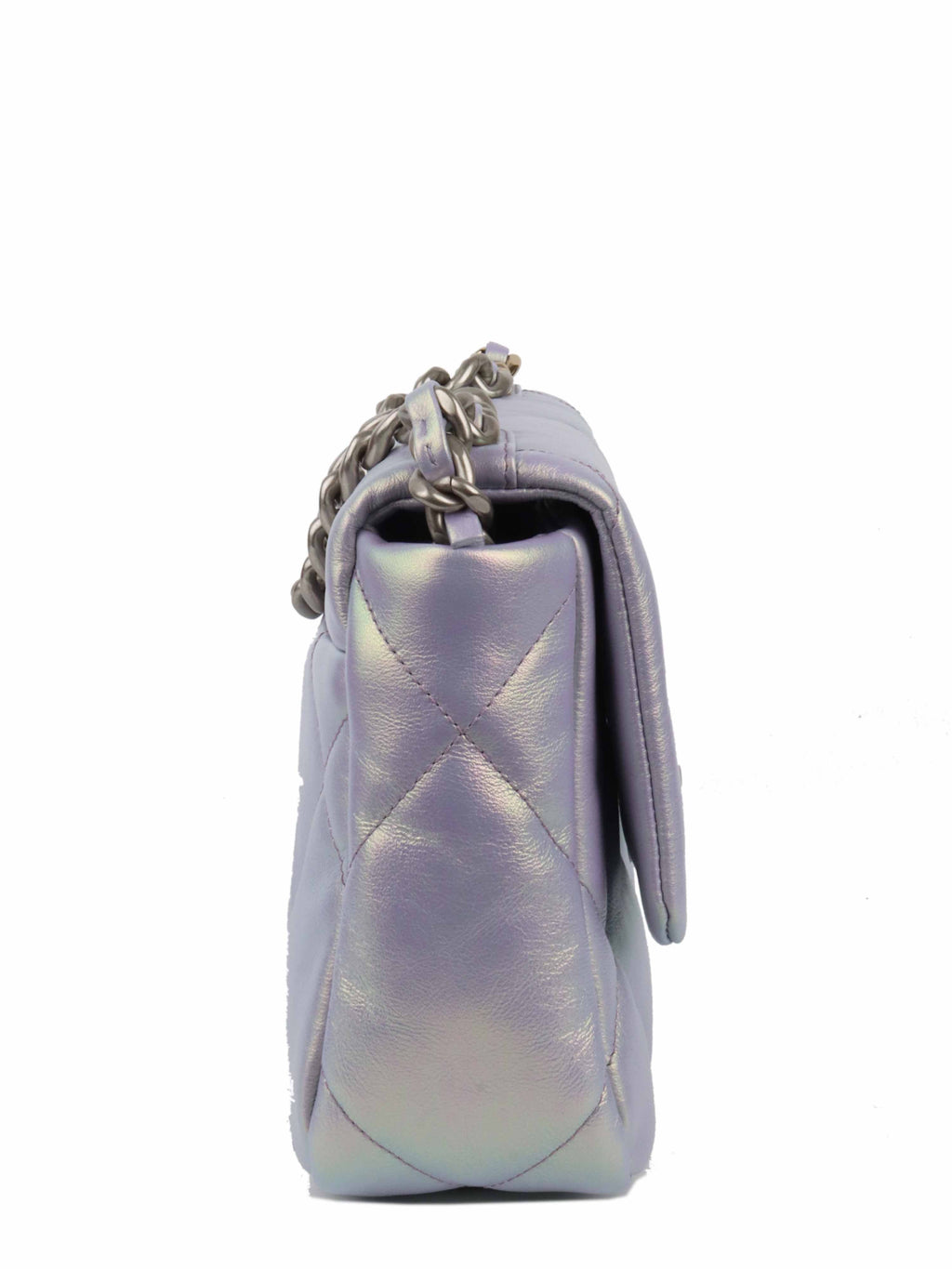 CHNL -  22P Iridescent Light Purple Calfskin Quilted Small 19 Bag.