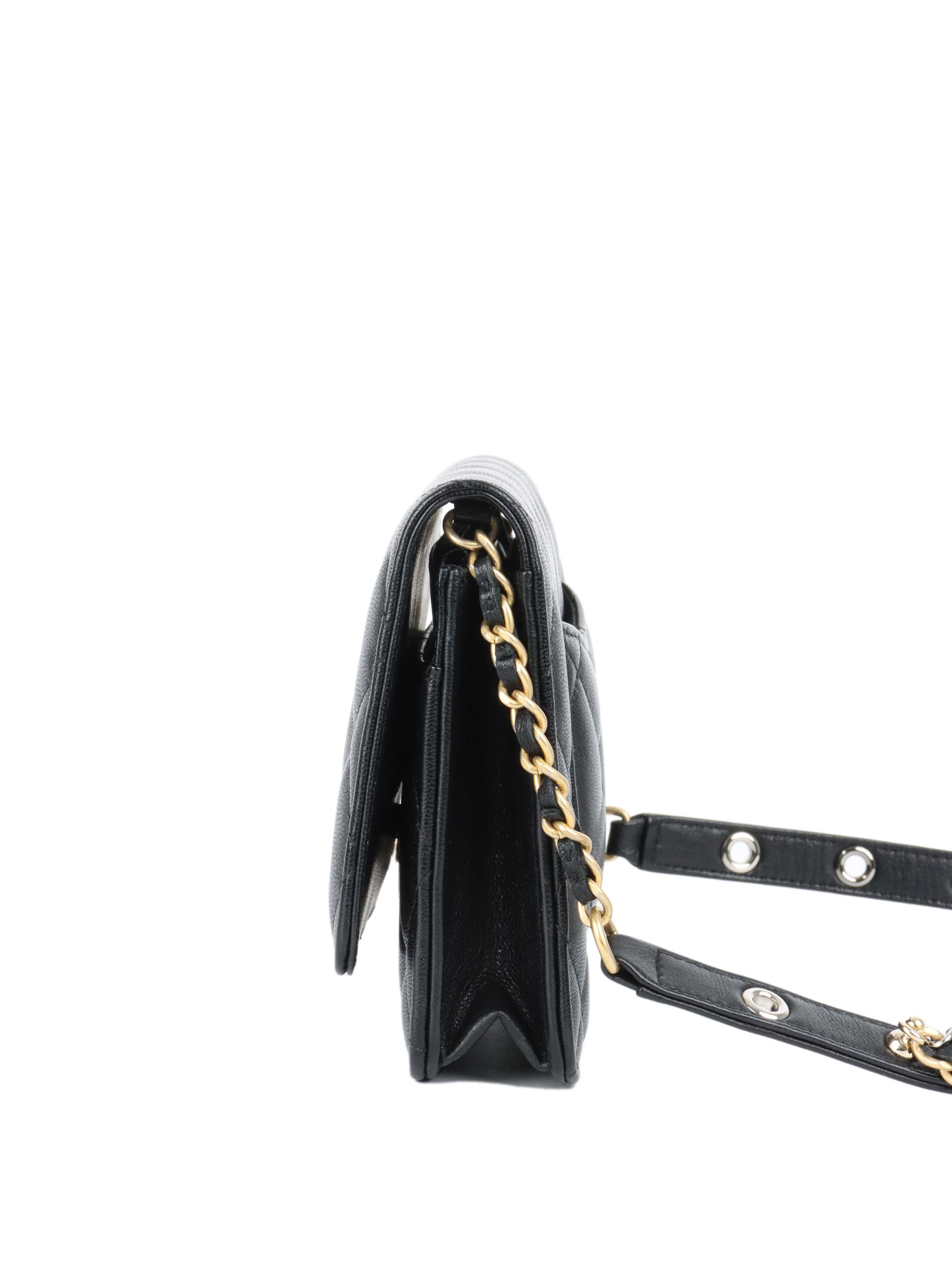 CHNL -  Black Lambskin Punk Wallet on Chain GHW.