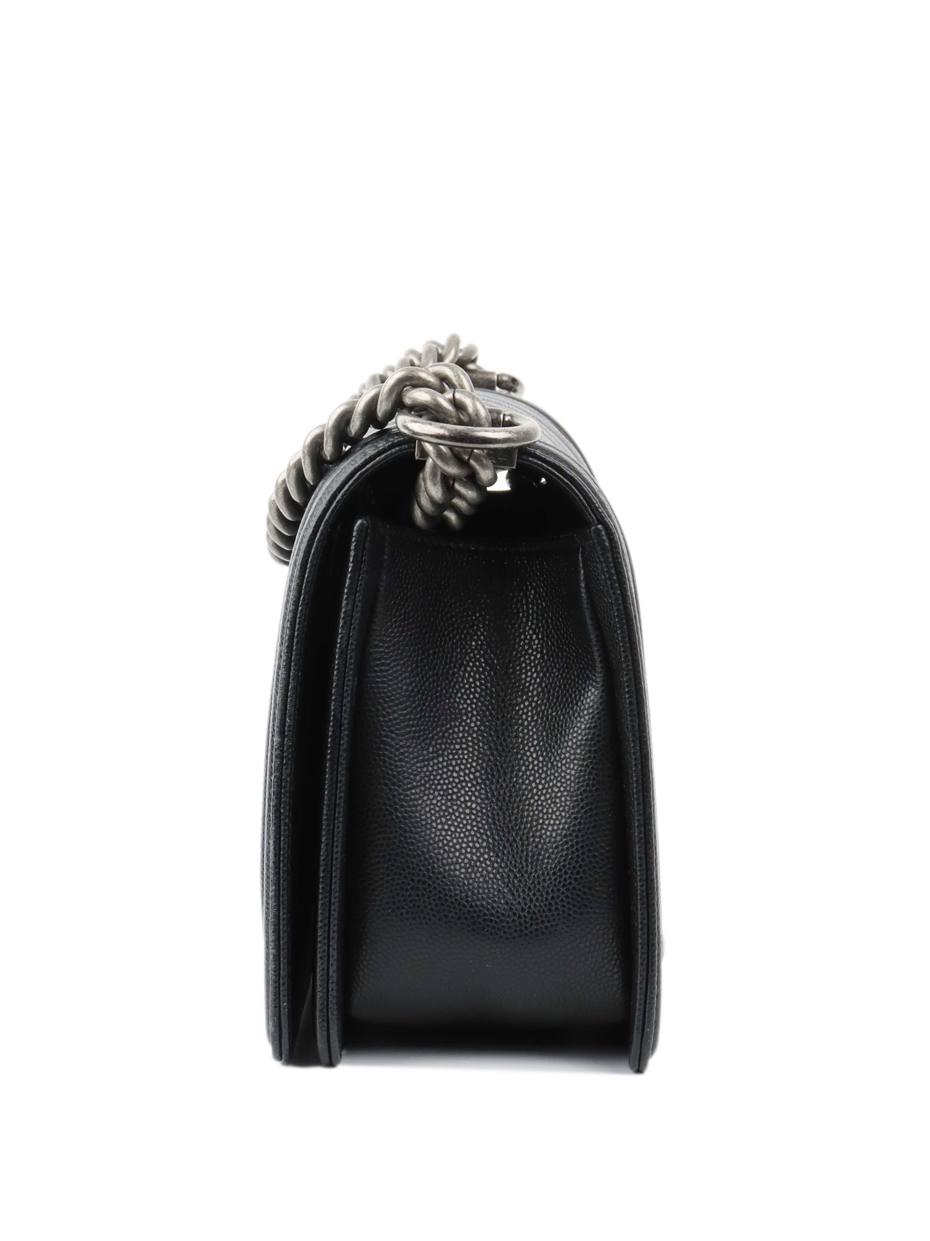 CHNL -  Medium Black Chevron Boy Bag.