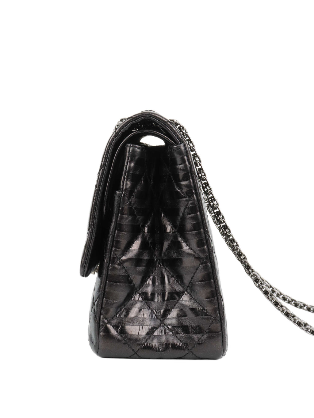 CHNL -  Black Limited Edition Striped Medium 2.55 Bag.