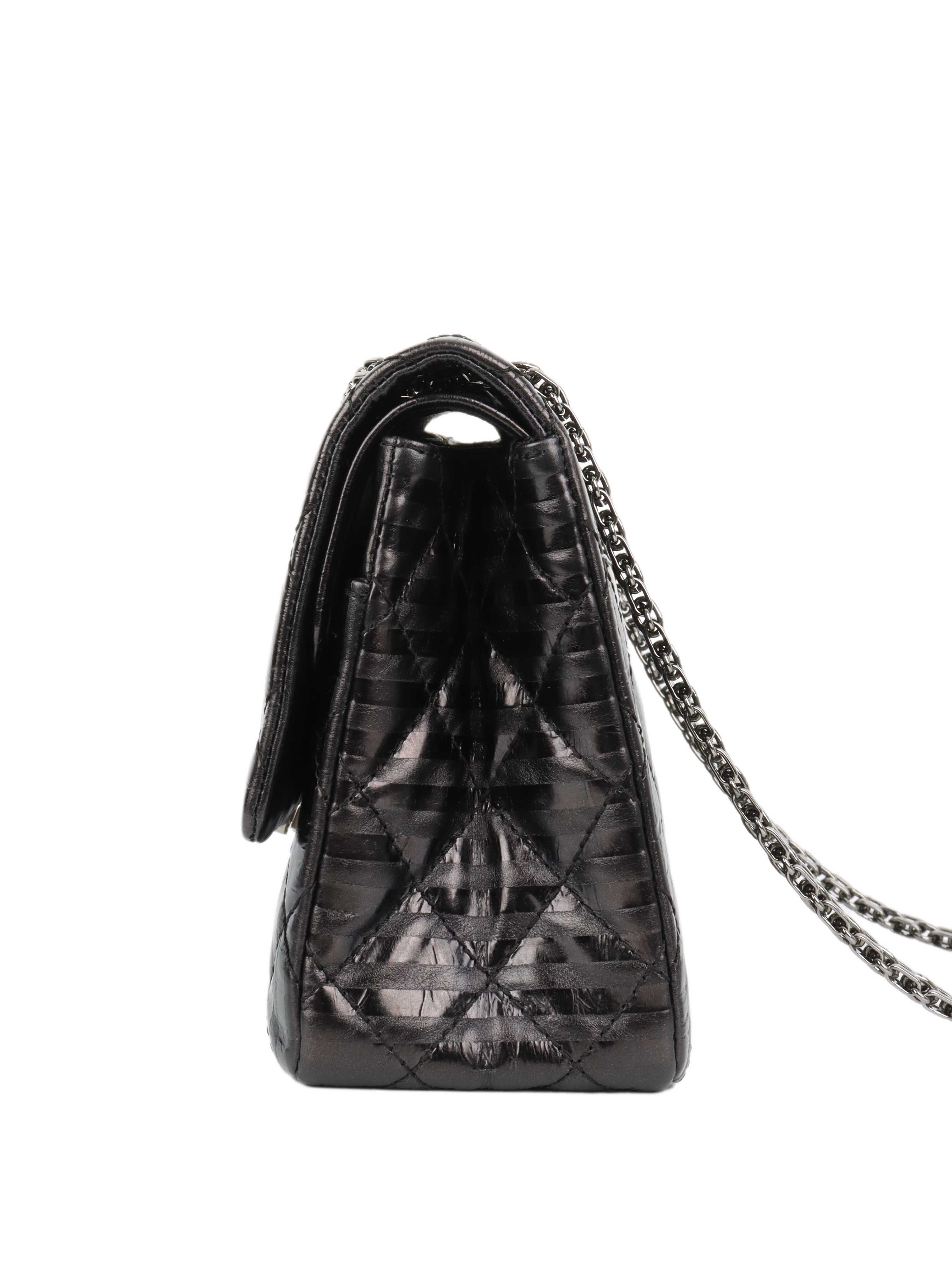 CHNL -  Black Limited Edition Striped Medium 2.55 Bag.
