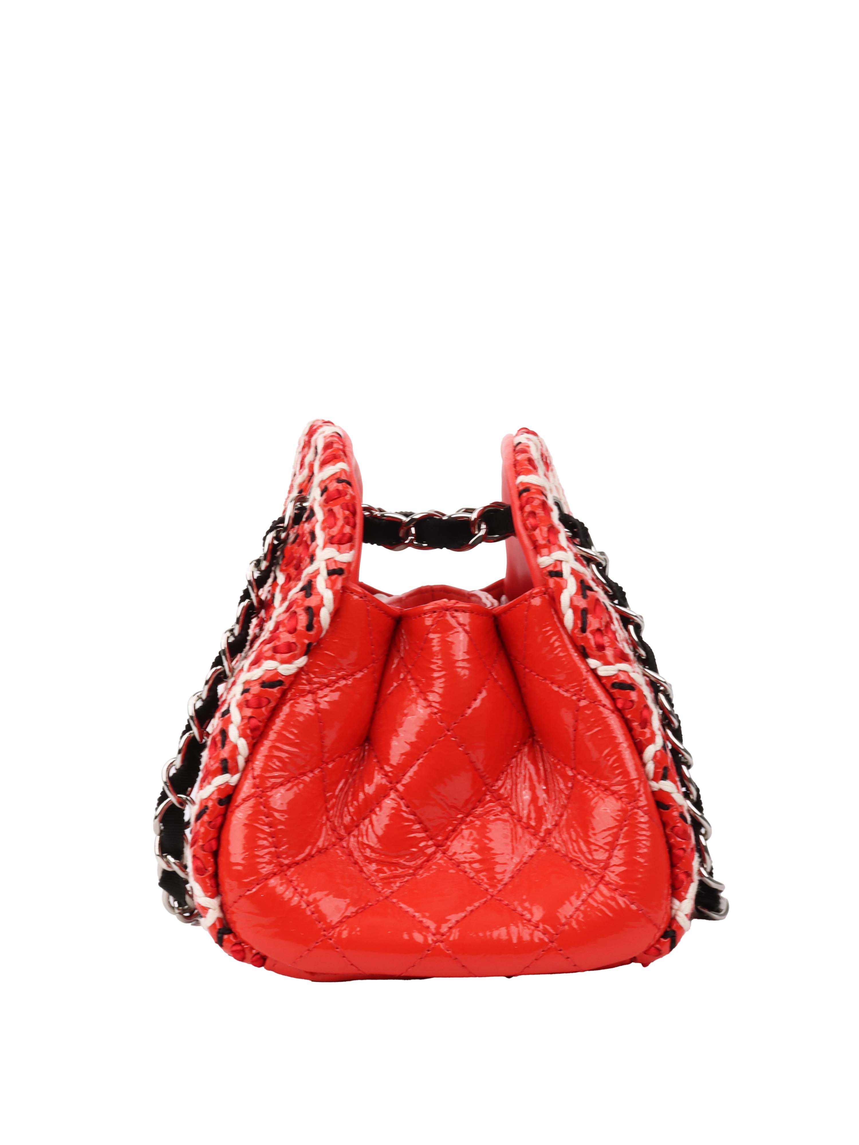 CHNL -  Limited Edition Red Patent & Tweed Double Chain Tote
