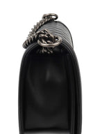 CHNL -  Black Lambskin Medium Boy Bag Ruthenium Finish Metal Hardware.