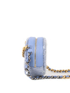 CHNL -  19 Round Blue Sequinned Clutch with Chain.