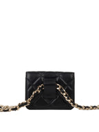 CHNL -  Black Lambskin Chain Belt Bag LGHW.