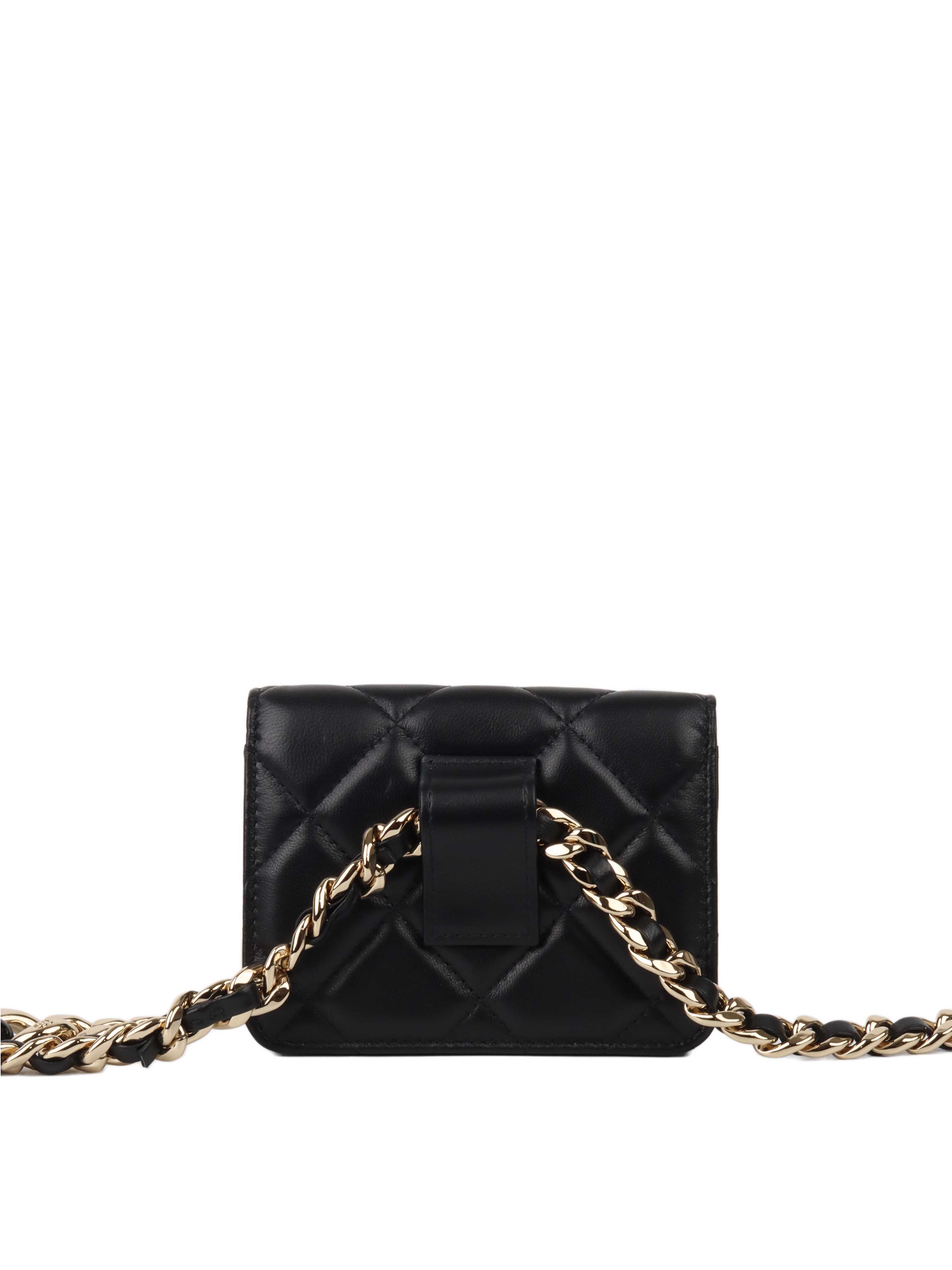 CHNL -  Black Lambskin Chain Belt Bag LGHW.