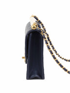 CHNL -  Navy Iridescent Flap Bag with Pearls.