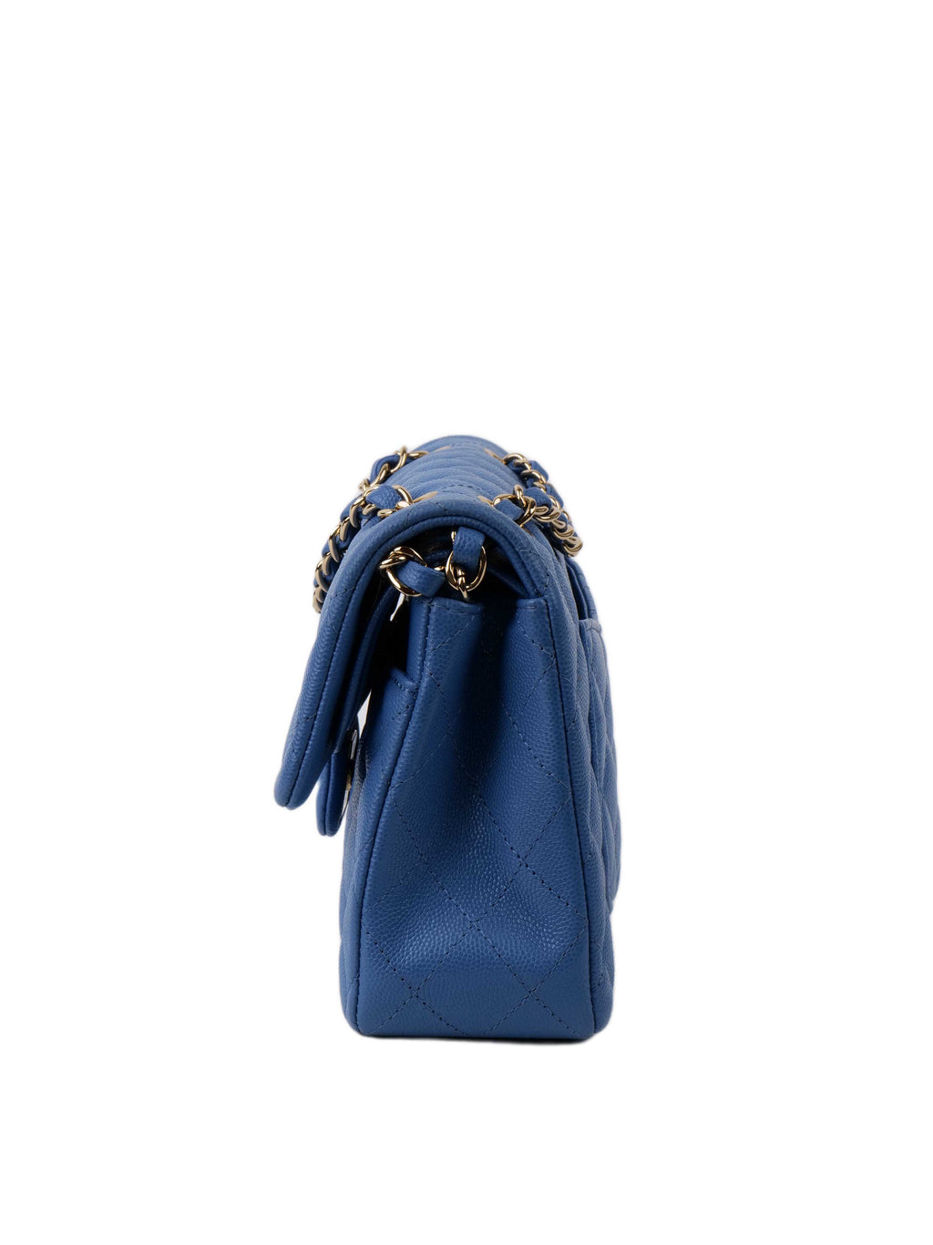 CHNL -  Blue Small Rectangular Caviar Classic Flap LGHW.