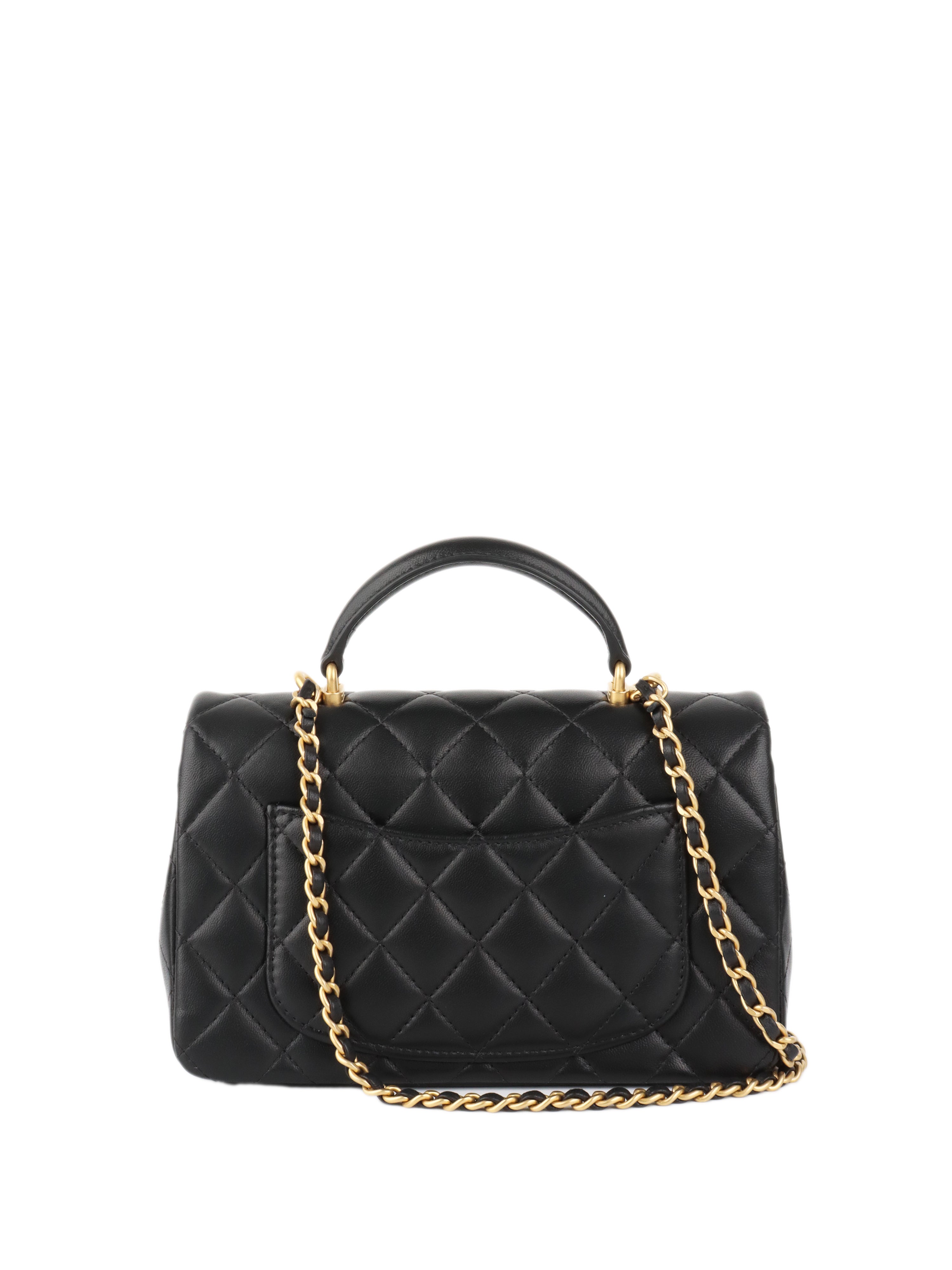 CHNL -  Black Rectangular Mini Classic Flap with Handle.