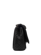 CHNL -  Black Patent Quilted Flap Bag SHW.