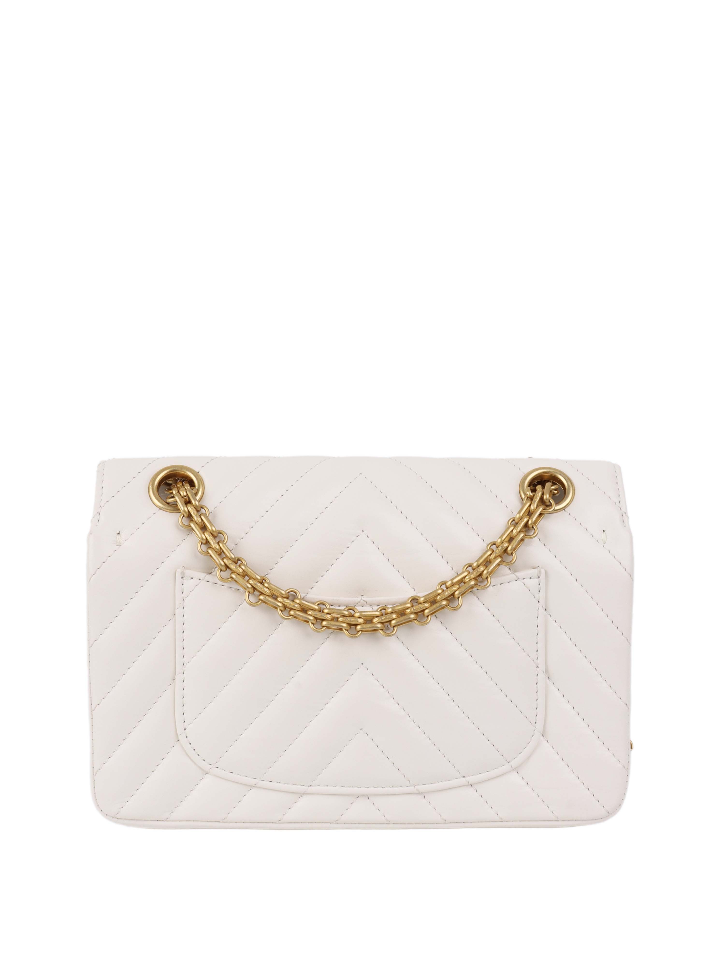 CHNL -  Small White Chevron 2.55 Bag.