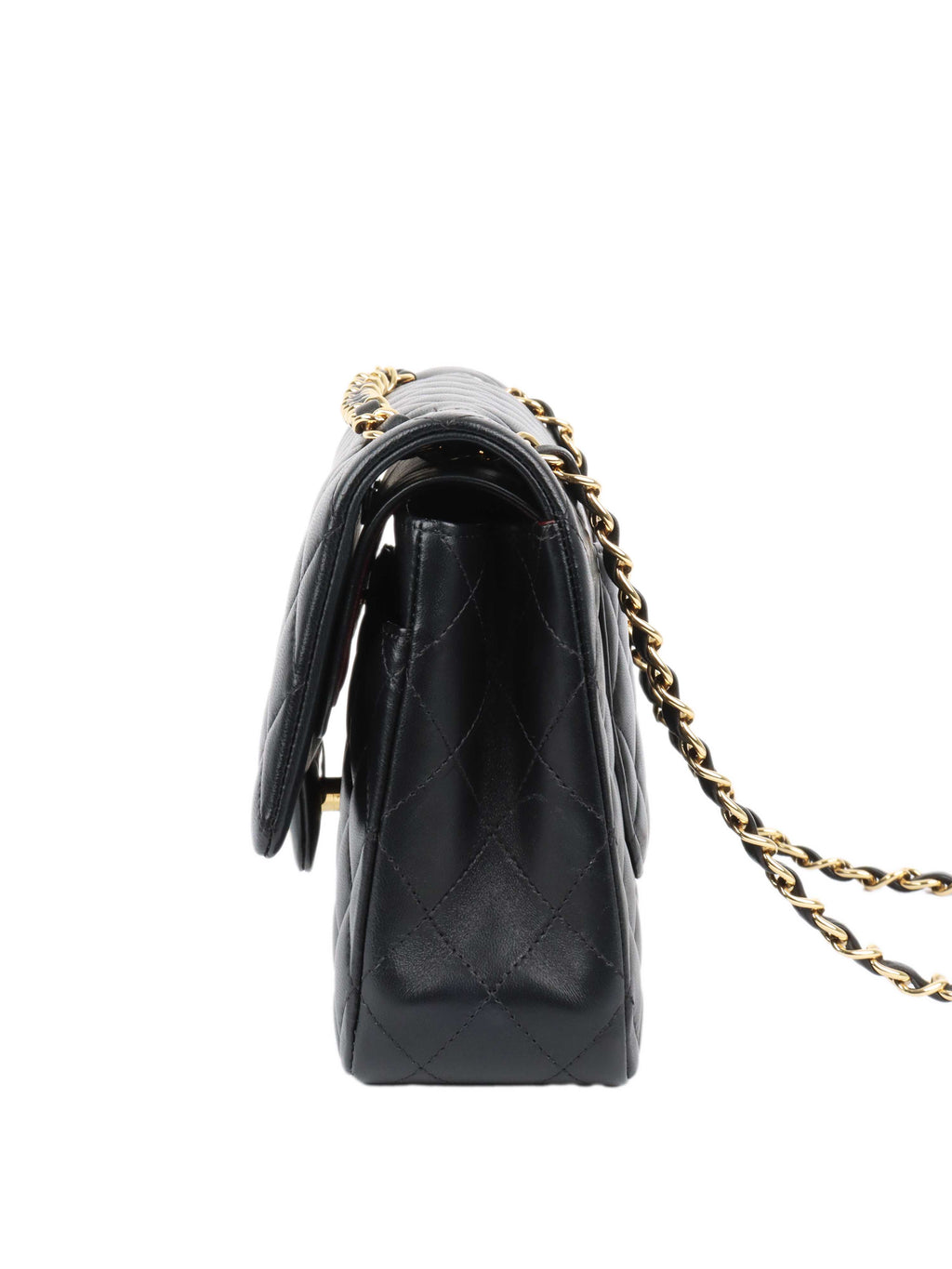 CHNL -  Black Lambskin Medium Classic Flap Bag GHW.