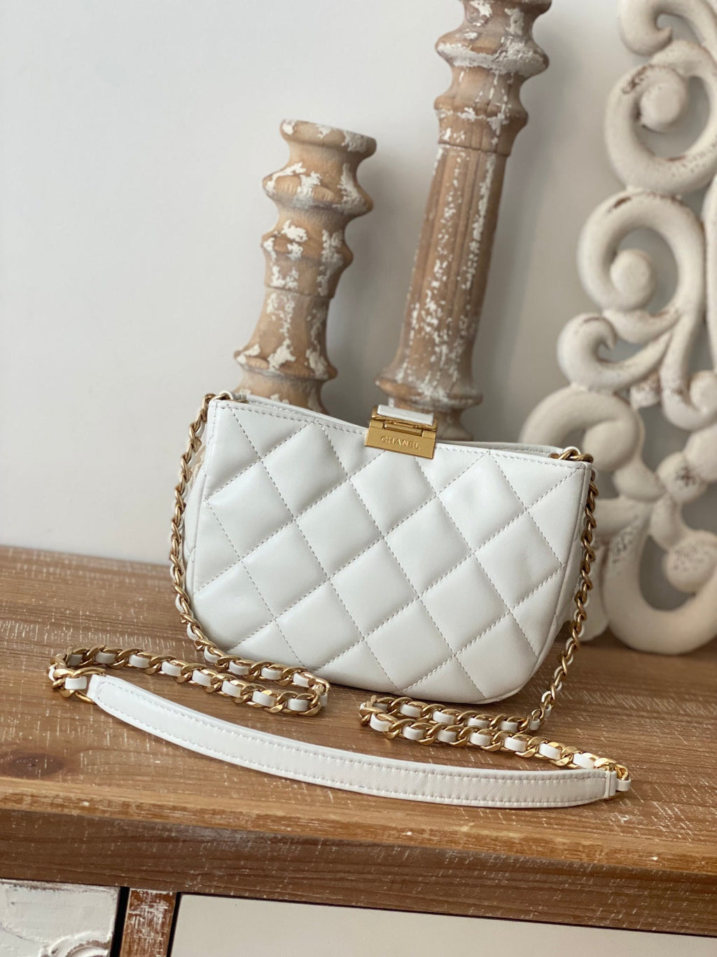 CHL - Small Hobo Bag Gold Hardware White For Women Handbags, Shoulder Bags 7.5in/19LO