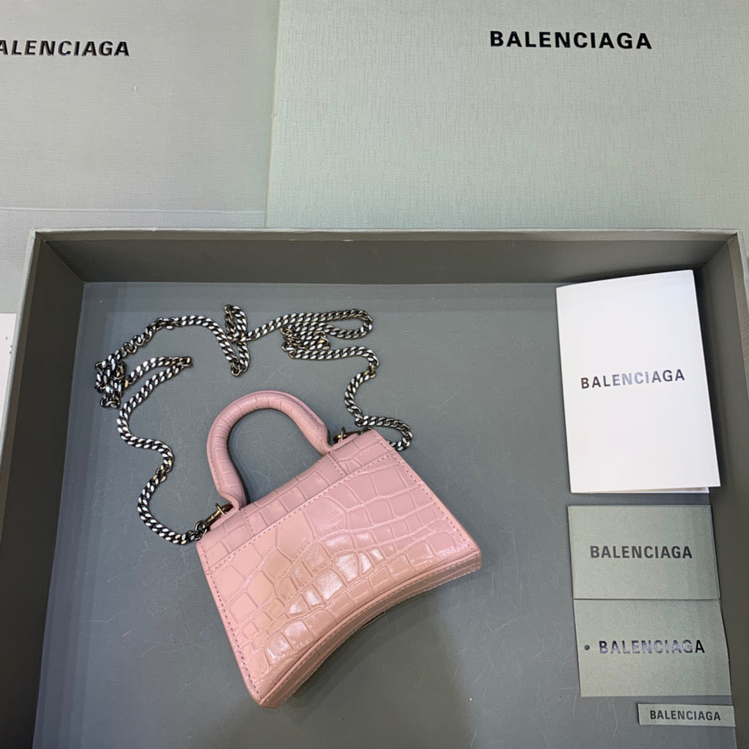 BLN-Ciaga Hourglass Mini Handbag With Chain In Light Pink, For Women,  Bags 4.7in/12LO