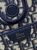 CD Medium Shopping Bag Blue Beige Oblique Jacquard Cotton Calfskin