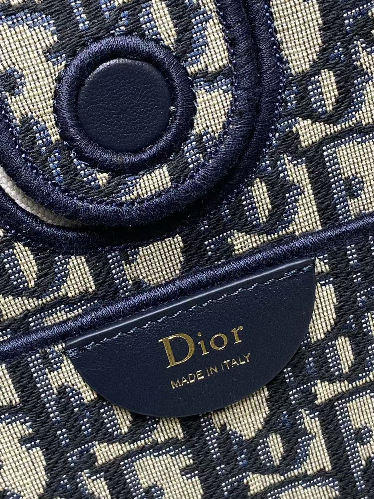CD Medium Shopping Bag Blue Beige Oblique Jacquard Cotton Calfskin