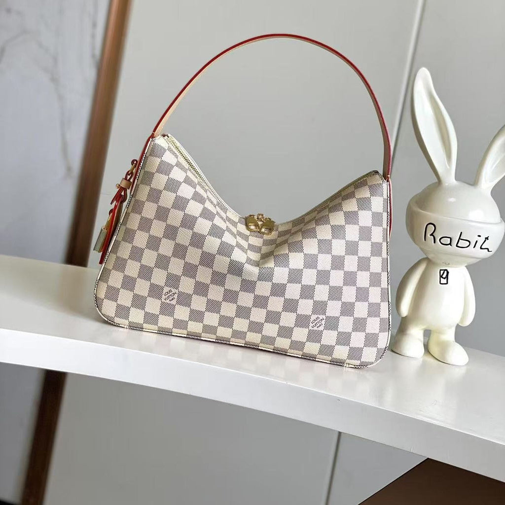 Slouchy PM 33cm Black White Damier Azur Coated Canvas & Cowhide