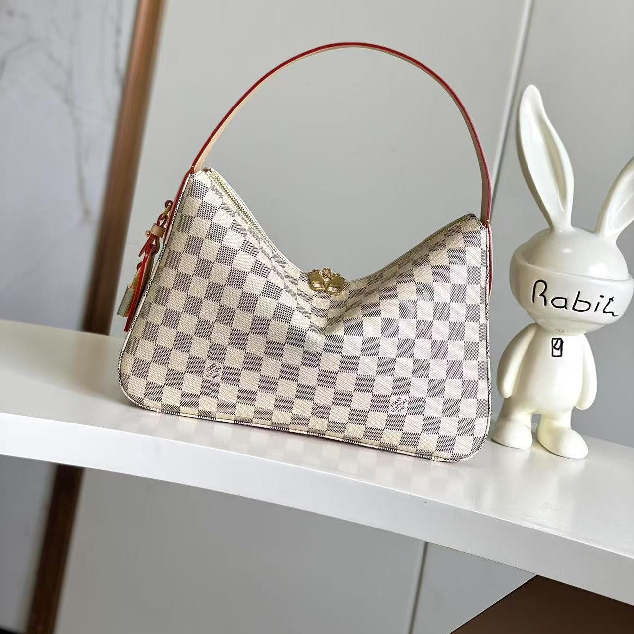 Slouchy PM 33cm Black White Damier Azur Coated Canvas & Cowhide