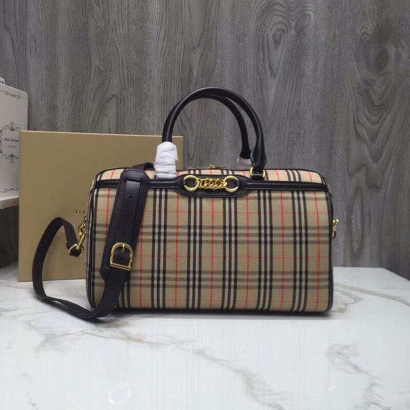 B-Berry - BB  Small 1983 Check LiNike Bowling Bag Black/Brown For Women, Women’s Bags 9.1in/23LO