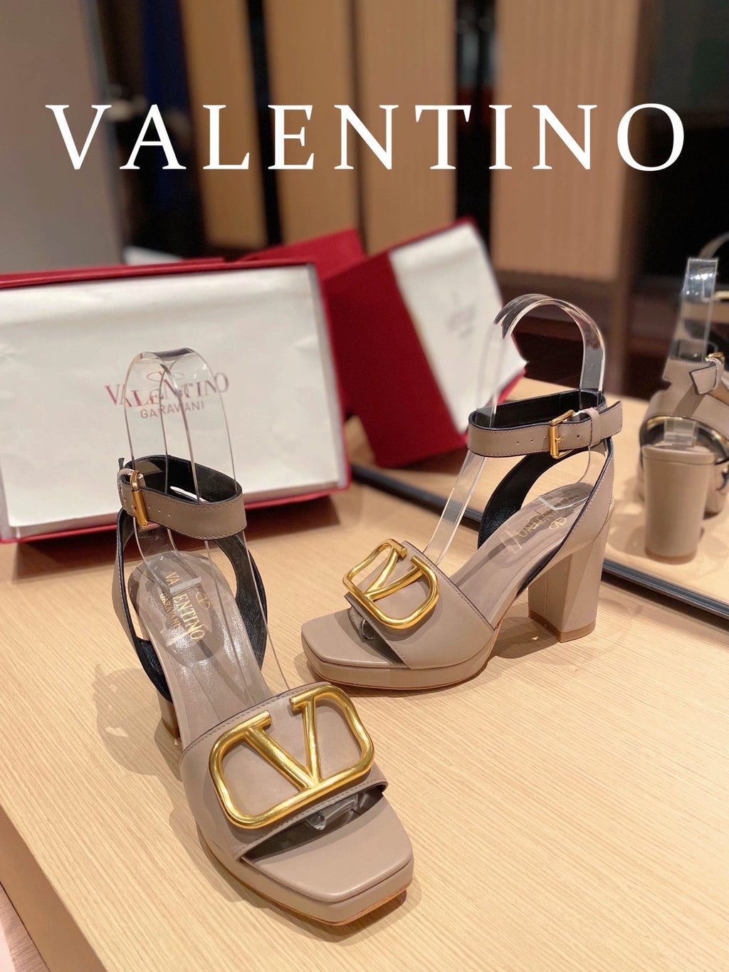 VAL -  Garavani Strap Heeled Sandals With V Logo Signature Embellishment Beige For Women
