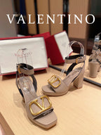 VAL -  Garavani Strap Heeled Sandals With V Logo Signature Embellishment Beige For Women