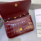 BLN-Ciaga Croc Embossed Patent B Bag With Chain In Dark Red, For Women,  Bags 7.9in/20LO