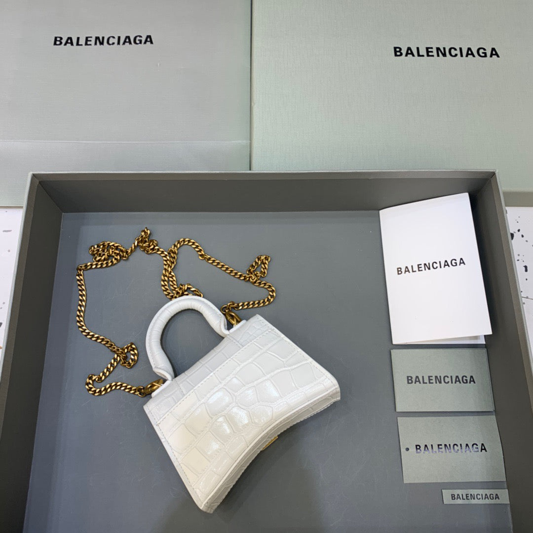 BLN-Ciaga Hourglass Mini Handbag With Chain In White, For Women,  Bags 4.7in/12LO