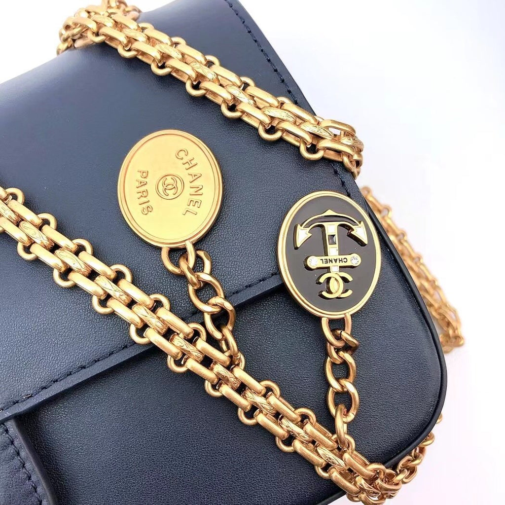 CHL - Maroon Medallion Nude Reissue 2.55 Classic 225 Flap Navy Blue Bag For Women 24LO/9.4in