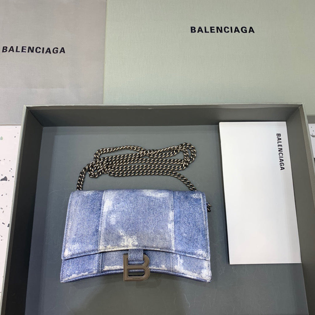 BLN-Ciaga Downtown Small Shoulder Bag With Chain Blue Washed, For Women,  Bags 11.8in/30LO