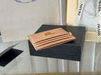 Pra Gold Logo-Stamp Card Holder Beige Saffiano Leather