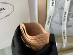 Pra Gold Logo-Stamp Card Holder Beige Saffiano Leather