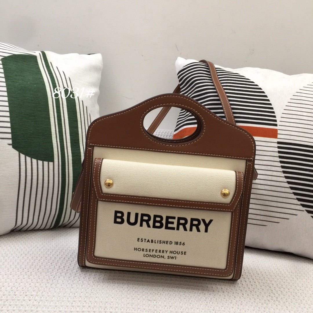 B-Berry - BB  Mini Two-tone Canvas And Pocket Bag Brown For Women, Bags 10.4in/26.5LO 80393611