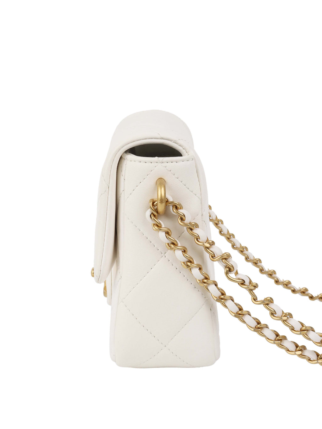 CHNL -  White and Pearl Chain Flap Bag.